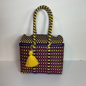 Mexican Artisan Upcycled Plastic Purse Hand Bag Tote Recycled Plastic Purple